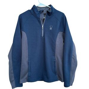 Spyder Men's Small Navy Blue Fleece Lined 1/4 Zip Pullover Sweatshirt Sweater